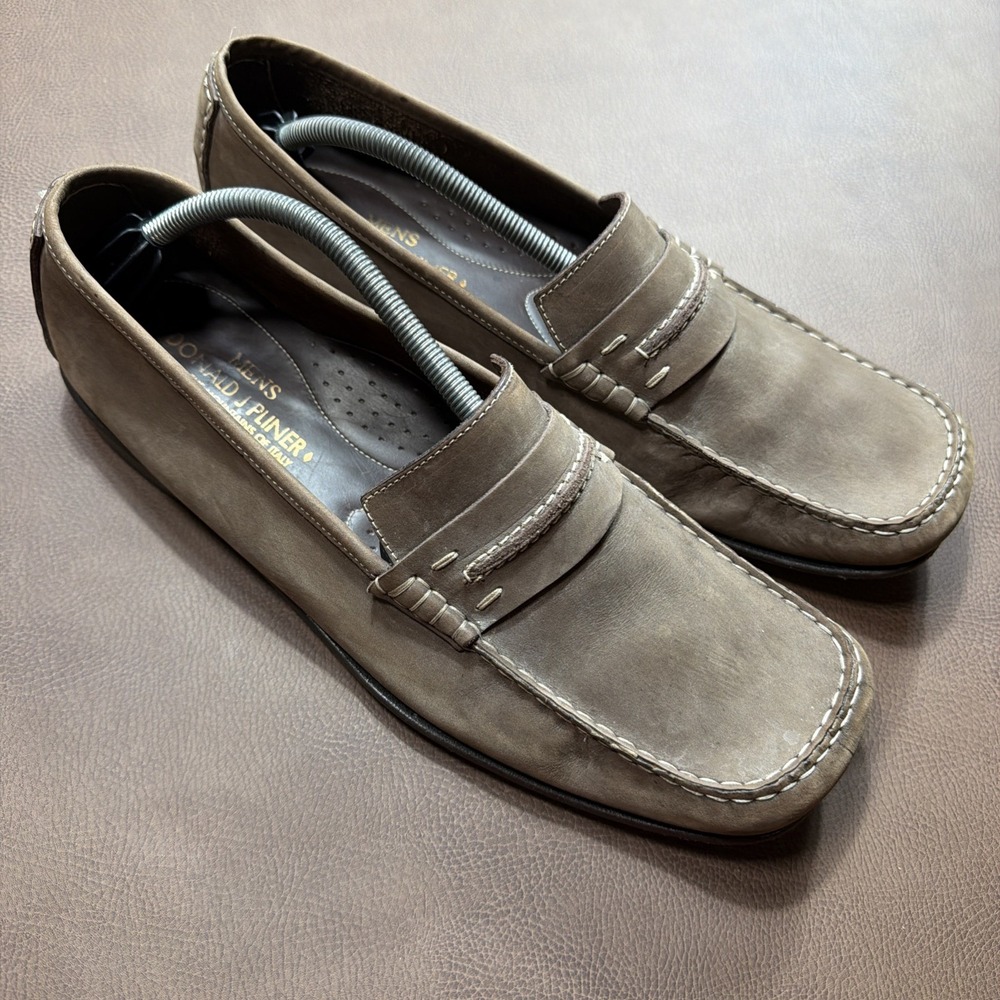 Donald Pliner Men's Taupe Suede Slip-On Loafers Square Toe Made In Italy 13 M